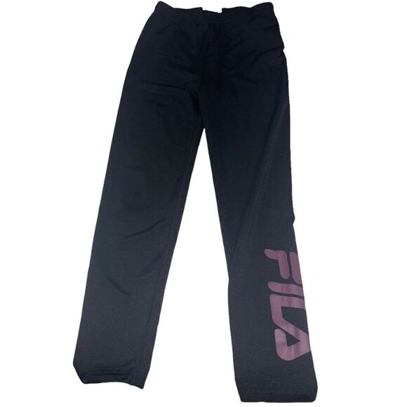 Fila Black Leggings with Purple Logo - Size 5/6 - Picture 1 of 6